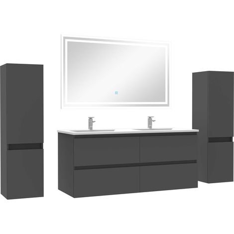 Ensemble meubles Salle de Bain 120cm avec colonnex2 + miroir lumineux Anthracite