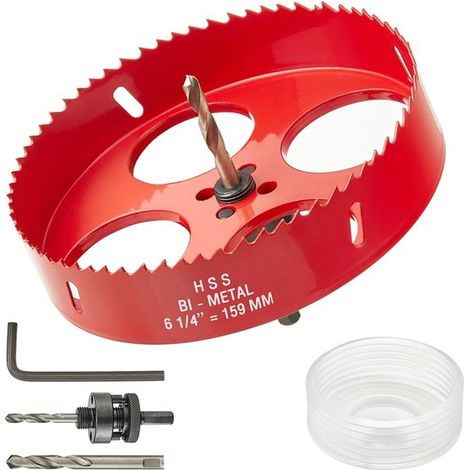 Scie cloche bimétallique de 159 mm (6 1/4 po) avec bac à poussière, scie cloche robuste de 159 mm (6,25 po) avec arbre, profondeur de coupe de 32 mm pour spots encastrés, métal (1/5)