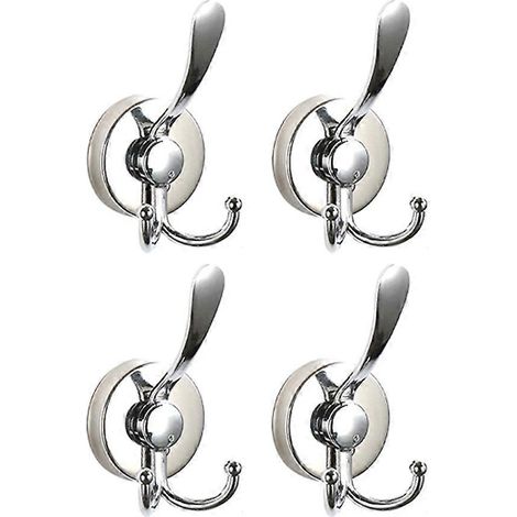Lot de 4 ventouses doubles en acier inoxydable, sans perçage, puissantes et réutilisables, antirouille, couleur argent. (1/5)