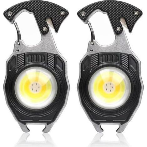 Lampe torche multifonction avec mousqueton, 2 pièces, porte-clés en épi de maïs, lampe de travail, 7 modes d'éclairage, 1600 lumens, lampe torche rechargeable, mini lampe torche, ouvre-bouteille (1/4)
