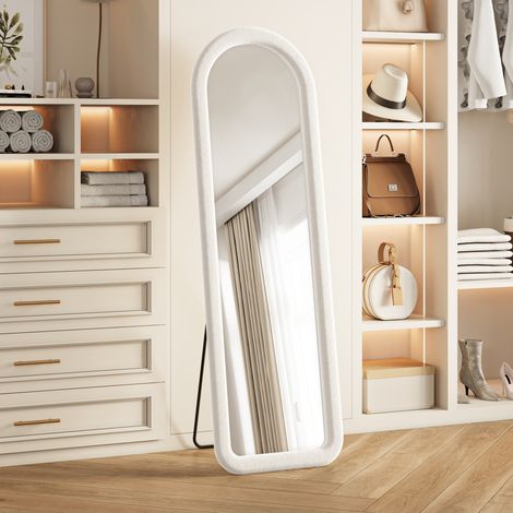 Comanlai - Miroir sur Pied Arche 160 x 50 cm en Flanelle – Grand Miroir Pleine Longueur Mural ou Incliné Moderne pour Salon, Chambre et Dressing – Blanc (1/5)