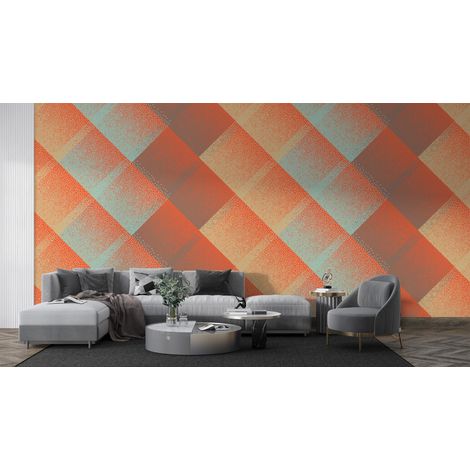 Papier peint rétro - carreaux graphiques orange pastel - 150 x 250 cm (1/2)