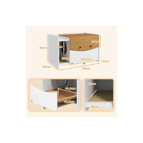 Litière pour chat, extensible, design armoire, bac à litière, 78x50x51cm, chêne/blanc (1/5)