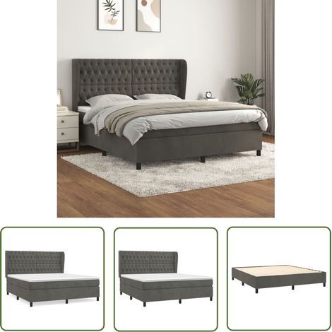 The Living Store Boxspringbett mit Matratze Dunkelgrau 160x200 cm Samt - Samtbett - Boxspringbett - Doppelbett - Bettauflage - Matratze (1/5)