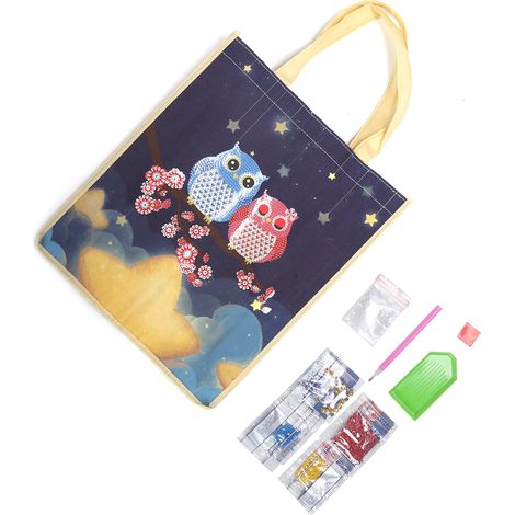 Sac cabas réutilisable avec poignées, peinture diamant, sac fourre-tout pliable à faire soi-même, artisanat d'art fait main (HBD07)