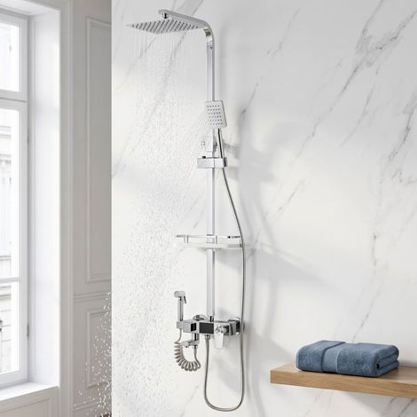 Colonna doccia termostatica - Colonna doccia termostatica 4 in 1 - Acciaio inox lucido - Altezza regolabile 85–124 cm - Display LED (1/5)