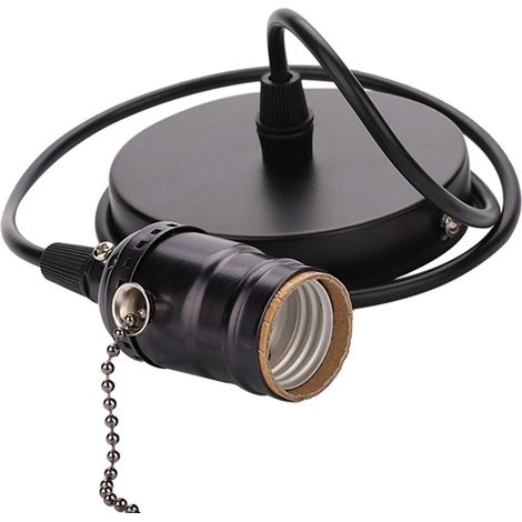 Support de Lampe Pendentif Vintage E27 avec Chaînette et Interrupteur, Montage au Plafond (Noir) (1/5)