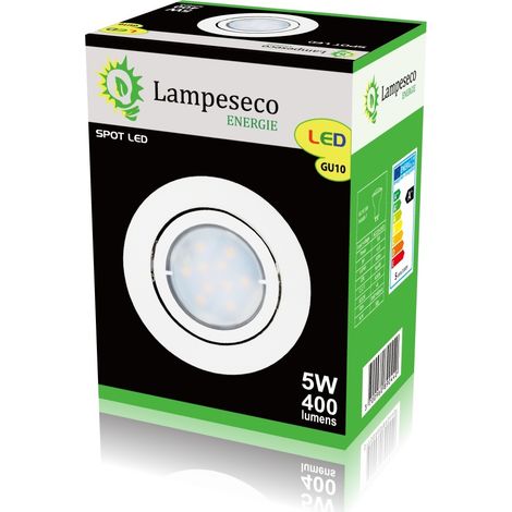 Lampesecoenergie – Spot encastrable orientable 5W – Luminosité 460LM – IP20 – Douille GU10 automatique – Blanc neutre 4000K – Angle de diffusion 120° (1/4)