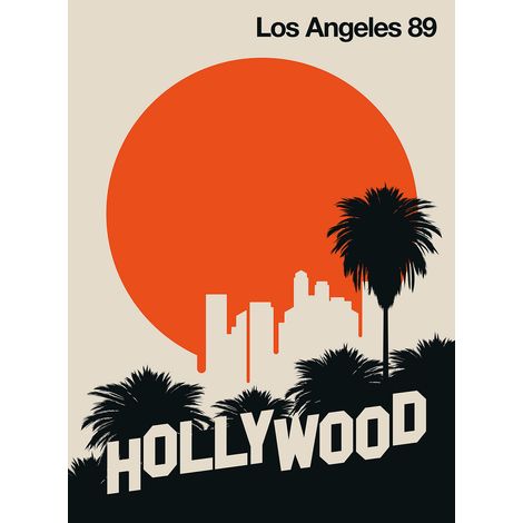 Papier peint panoramique rétro urbain Hollywood Tapisserie panoramique Los Angeles chambre ado Papier peint panoramique salon orange, noir & beige (1/2)