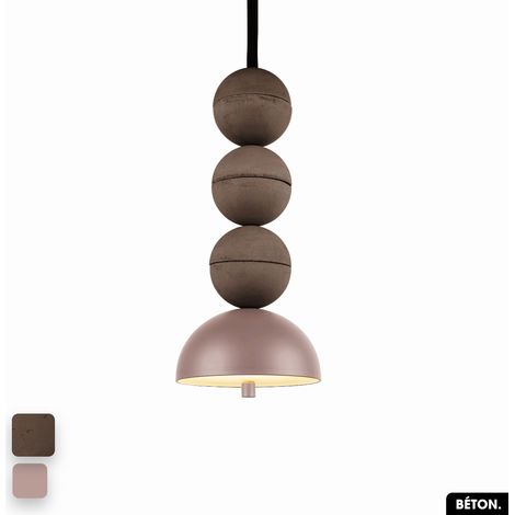 Lampe de suspension en béton - BOSFOR CONCRETE CHOCOLAT - ROSE 3 BALLES LED 14W (1/2)