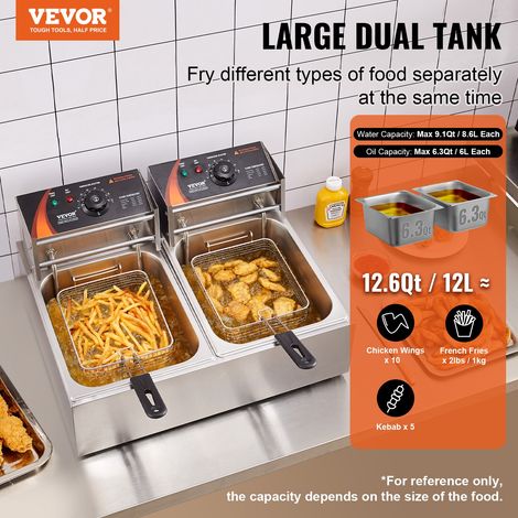 Double panier amovible, friteuse électrique commerciale 5000 W, pour snack-bars et cuisine, chauffage rapide (1/5)
