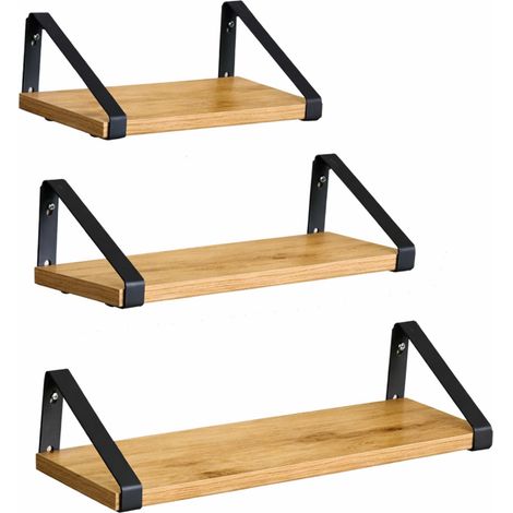 Mensole a muro Loft, 3 pezzi, in rovere nero e metallo, per soggiorno, 40x12x11 cm, BEGRYF