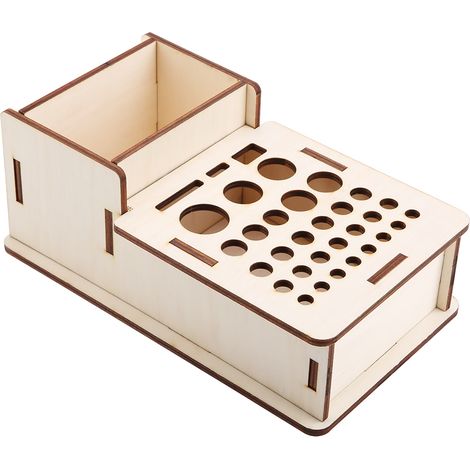 Porte-outils en bois perforé et cuir (1/3)