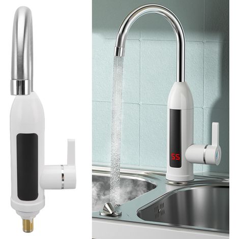 3000-W-Durchlauferhitzer-Wasserhahn, Schutzart IPX4, ABS-Gehäuse, ohne Tank, für Edelstahl-Küchenspülen, 360° drehbarer Auslauf, 30–60 °C, mit Digitalanzeige