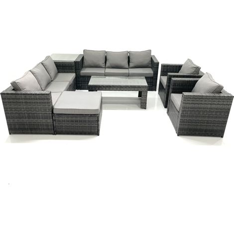 Fimous Ensemble de meubles de jardin en polyrotin avec Table basse Fauteuil Table d'appoint Grand tabouret Gris foncé mixte (1/5)