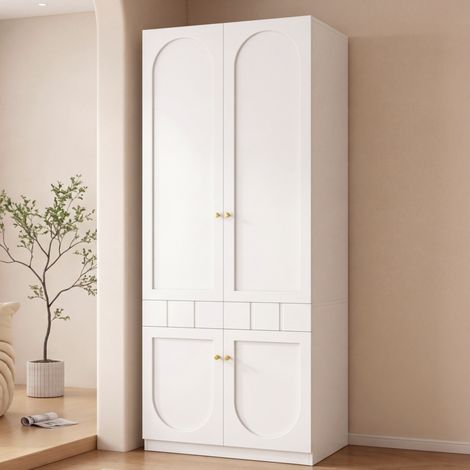 Kleiderschrank mit 2 Türen, Schubladen und Kleiderstange, weiß, 80×50×200 cm (1/5)