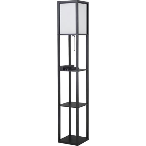 Lampadaire étagère Lampe étagère 26L x 26l x 160H cm 3 étagères 4 Niveaux MDF Noir