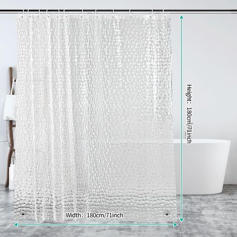 Rideau de douche semi-transparent, rideau de douche ultra-long de 180 x 180 cm, rideau de douche lesté 3D, rideau de douche anti-moisissure, rideau de douche lavable avec anneaux de rideau de douche (1/5)