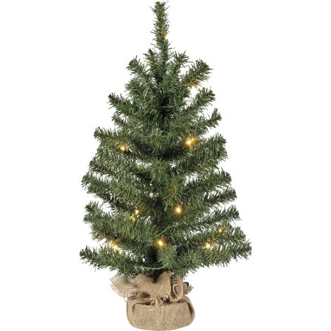Everlands Mini Weihnachtsbaum im Jutesack 60 cm grün beleuchtet warmweiß