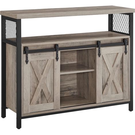 Vasagle – Buffet industriel 100 x 33 x 80 cm – 2 portes coulissantes – Étagères réglables – Panneaux d’aggloméré et acier – Couleur grège et noir