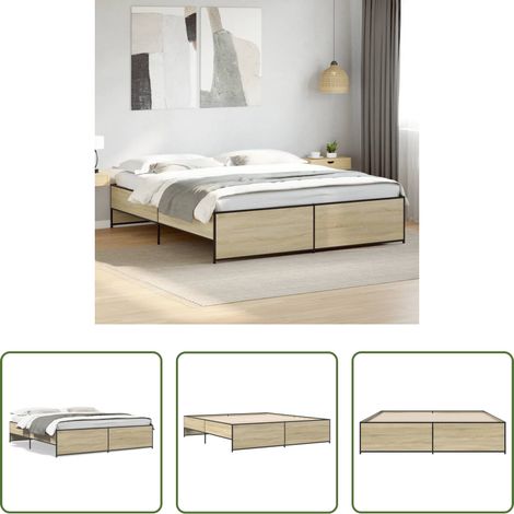 vidaXL Metall Bettgestell -  Bettgestell Sonoma-Eiche 180x200 cm Holzwerkstoff und Metall (1/5)