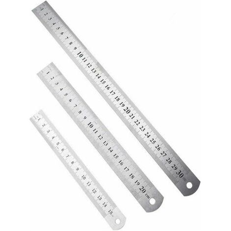 VURAHOME - 3 Pièce règles en acier inoxydable, 15 cm (6”) / 20 cm (8”) / 30 cm (12”), ensemble règles en métal précision double face, outil mesure bord droit, pour les dessins d'ingénierie bureau (1/5)