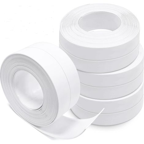 Paquete de 4 rollos de tiras de sellado autoadhesivas para baño, cocina, bañera y ducha (blancas) (1/5)