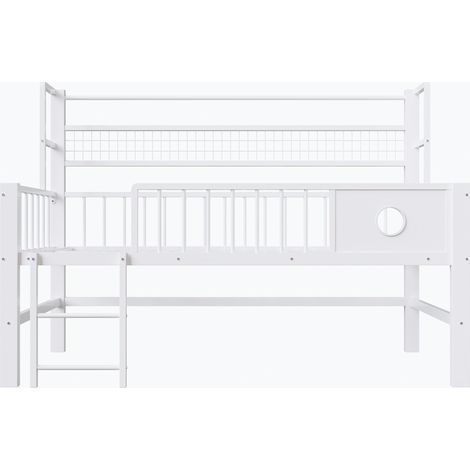 Lit mezzanine bas enfant 90x200 cm, lit mezzanine métal blanc avec penderie et étagère, gain de place pour chambre ado (1/5)