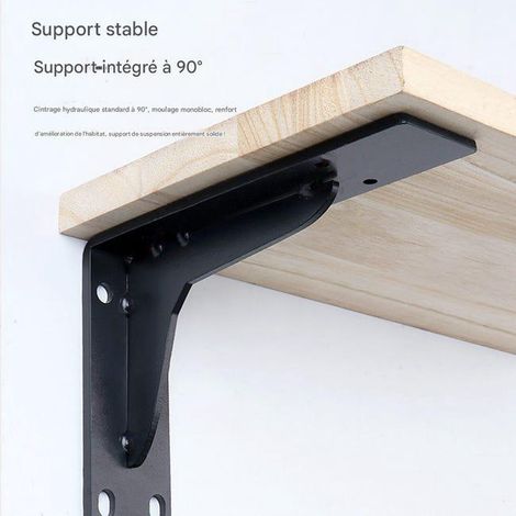 Supports d'étagère robustes pour étagères flottantes et comptoirs, supports métalliques noirs de 14 x 8,3 cm (lot de 2), supports d'étagère muraux (1/5)