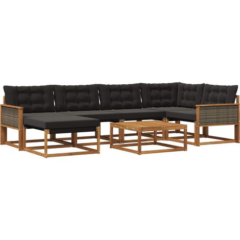 vidaXL Set di divani da esterno con cuscino 7 pcs Naturale e Nero (1/5)