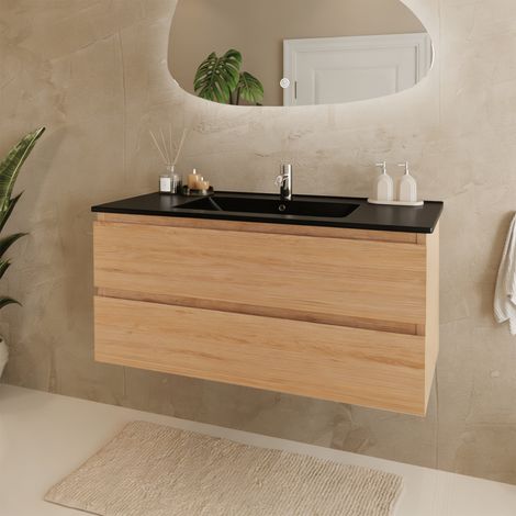LOMAZOO Meuble De Salle De Bain Marenza Chêne Clair 100cm - (1/5)