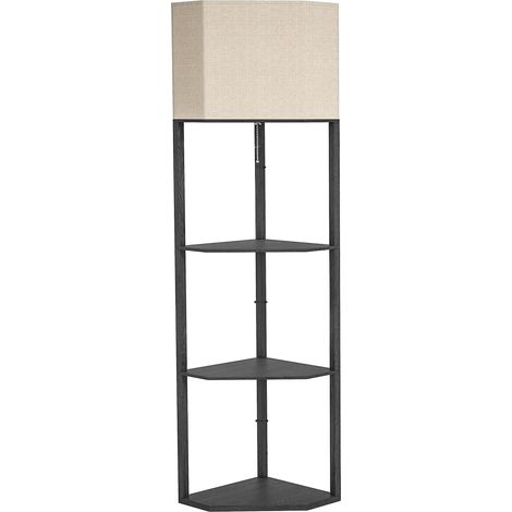 Corner Floor Lamp Shelves, Modern Tall Standing Lamp Chain Switch for Living Room, Bedroom, Bulb Not Included, Black (1/5)