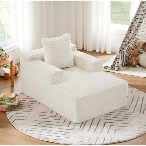 Divano chaise longue in velluto a coste beige, 1 posto, senza montaggio HAVRYA (1/5)