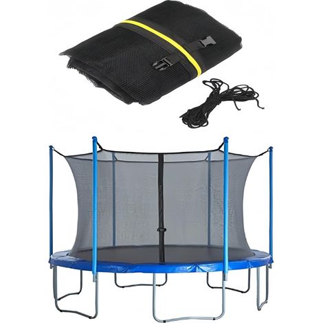 Filet de sécurité pour trampoline rond noir, diamètre 244 à 427 cm, tissu Oxford résistant, compatible poteaux 6 ou 8, protection jardin et intérieur (1/5)