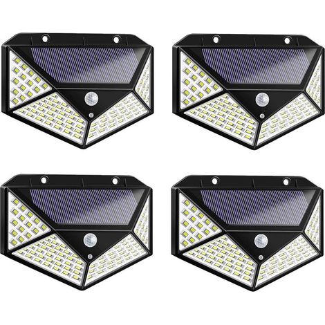 lampes solaires extérieures 100 LED, éclairage mural sans fil à 270° , solaires de jardin étanches à l'eau avec détecteur de mouvement avec 3 modes de détection, facile à installer,blanche froide (1/5)