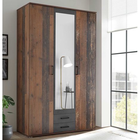 Armoire à vêtements Ellis 120cm à 3 portes &amp 2 tiroirs -