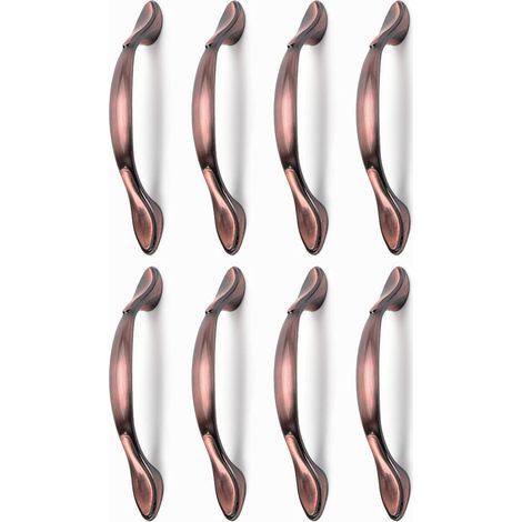 8 pcs Vintage Poignées de Porte de Meubles, Poignées d’Armoire Vintage en Forme d’Arc Poignée Tirer Meubles (Entraxe des trous 96 mm, bronze rouge) (1/5)