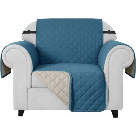 Sofa Cover Reversible Quilted Sofa Protectors 1 Seater, Washable Armchair Settee cover with Elastic Strap for Living Room and for pets (1 Seater, blue-green) (1/5)