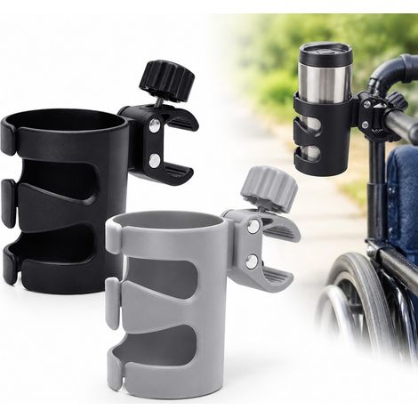 2 Pièces, Couleur Noire, Porte-Gobelets pour Fauteuils Roulants, en Plastique Rigide, pour Mobilité (1/5)