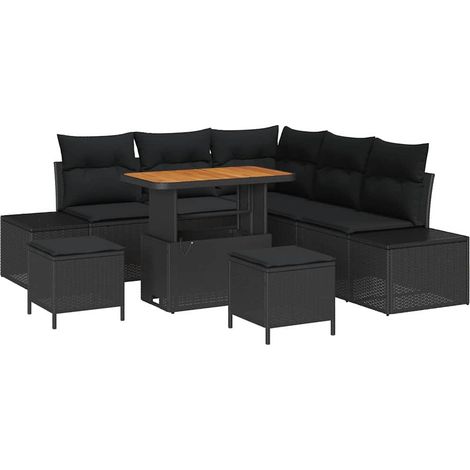 Garden Sofa Set with Cushion 8 pcs Black Poly Rattan vidaXL