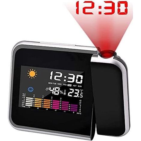 (Black) Ceiling Projection Alarm Clock, LED Digital Alarm Clock, LCD Display Time, Temperature and Date, Support USB Charging, 12-Hour and 24-Hour Format