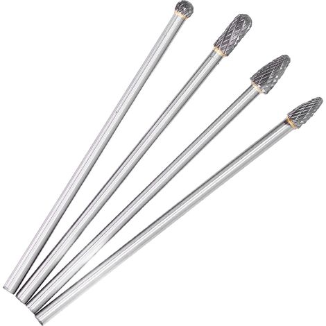 Lot de 4 fraises rotatives allongées en acier tungstène HRC70 queue 6mm pour meuleuse affutage coupe gravure outils pneumatiques (1/5)
