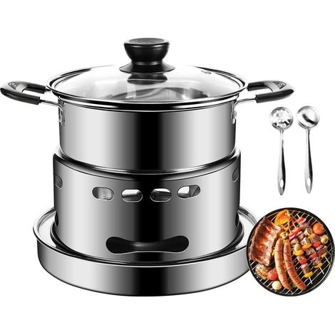Réchaud à alcool intérieur, cuisinière portable inoxydable avec casserole, foyer sans électricité pour camping, randonnée - Voir (1/5)