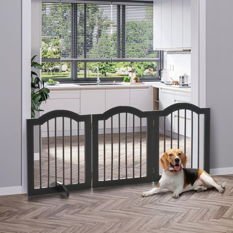 Cancelletto per cani 154,5x61 cm in legno nero, pieghevole, salvaspazio – MEUBLIV (1/5)