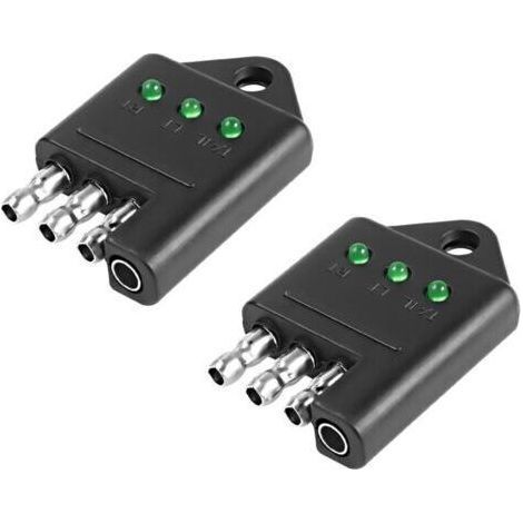 Testeur de prise de remorque à 4 broches - 4 voies - Plat - Testeur de lumière - Pour câblage de véhicule remorqué - Avec voyants LED - Testeur de circuit - Accessoires de voiture - 2 pièces (1/4)