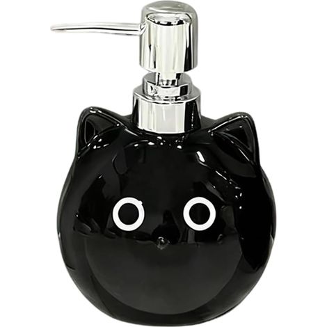 Botellas de cerámica vacías y a prueba de fugas de 480 ml con diseño de gato negro, rellenables con dosificador, para champú o gel de ducha.