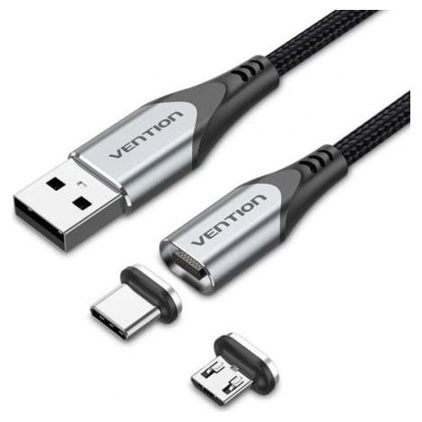Cable USB 2.0 Vention CQMHD/ USB Macho - MicroUSB Macho - USB Tipo-C Macho/ 50cm/ Gris
