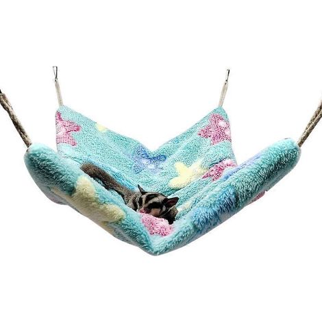 Nid suspendu pour hamster, lit de couchage chaud pour petits animaux, maison pour chinchilla - L - Vert étoile de mer