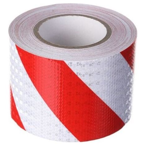 Ruban de signalisation,Bande de signalisation rflchissante en serg rouge et blanc de 10 cm de large et 25 m de long. (1/5)