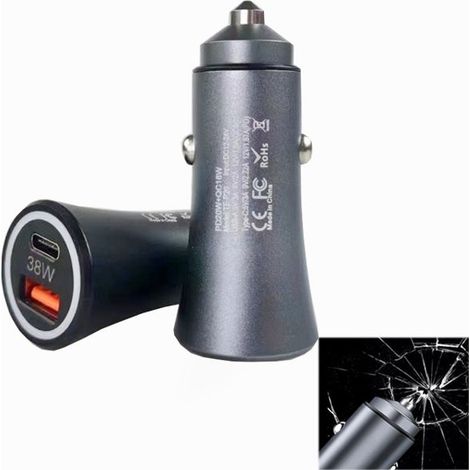 P20 38W PD3.0 20W + QC3.0 Chargeur de voiture marteau de sécurité USB (gris argenté) Meilleur prix Livraison gratuite (1/5)